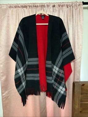 Black & Red Plaid Poncho Wrap